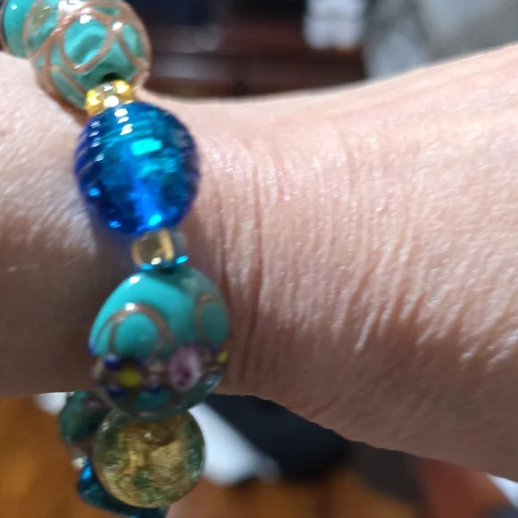 Elegant Green and Gold Beaded Bracelet. Murano. One Of A Kind. Hand Painted. - Picture 7 of 7